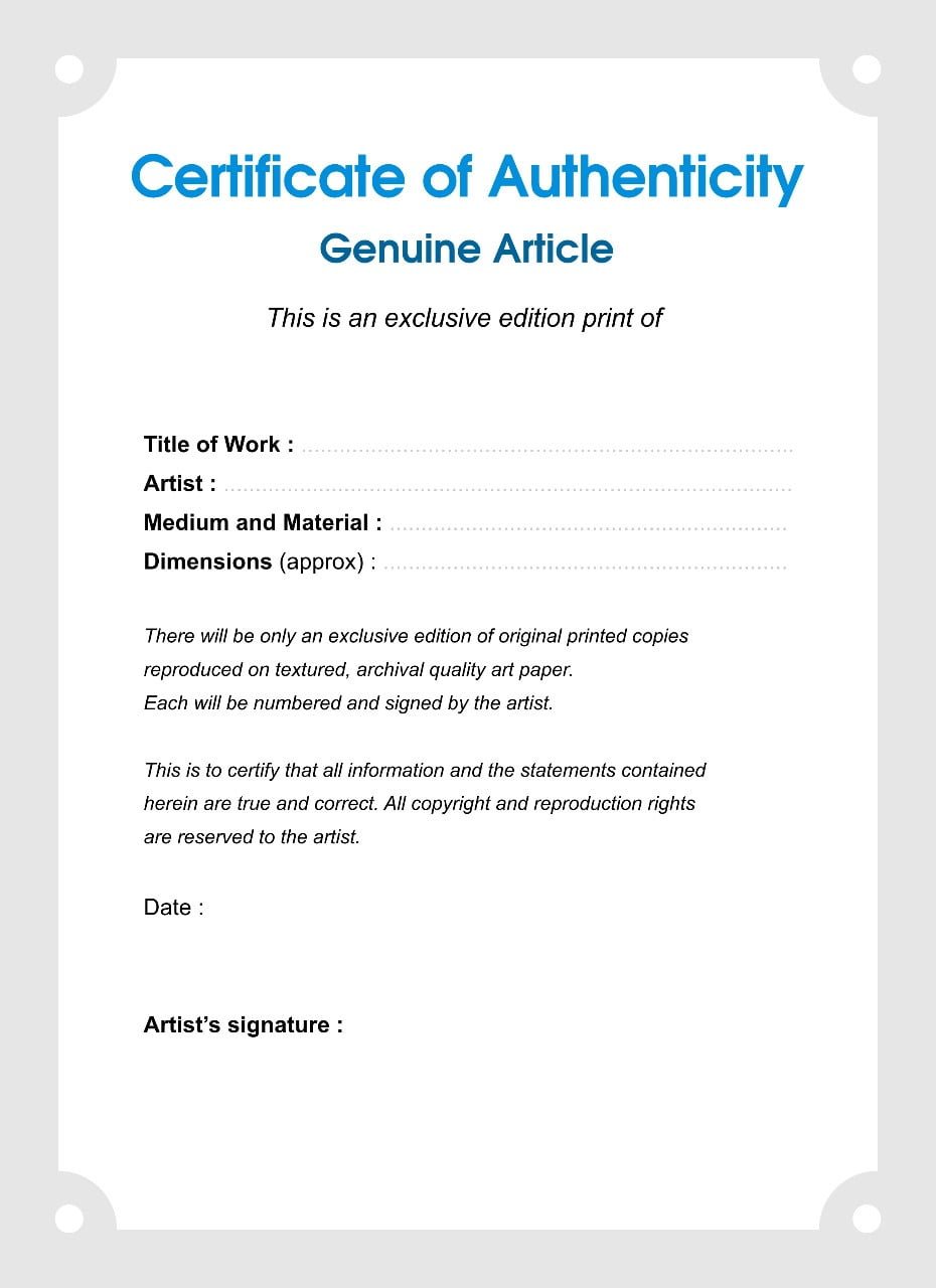 print authenticity certificate